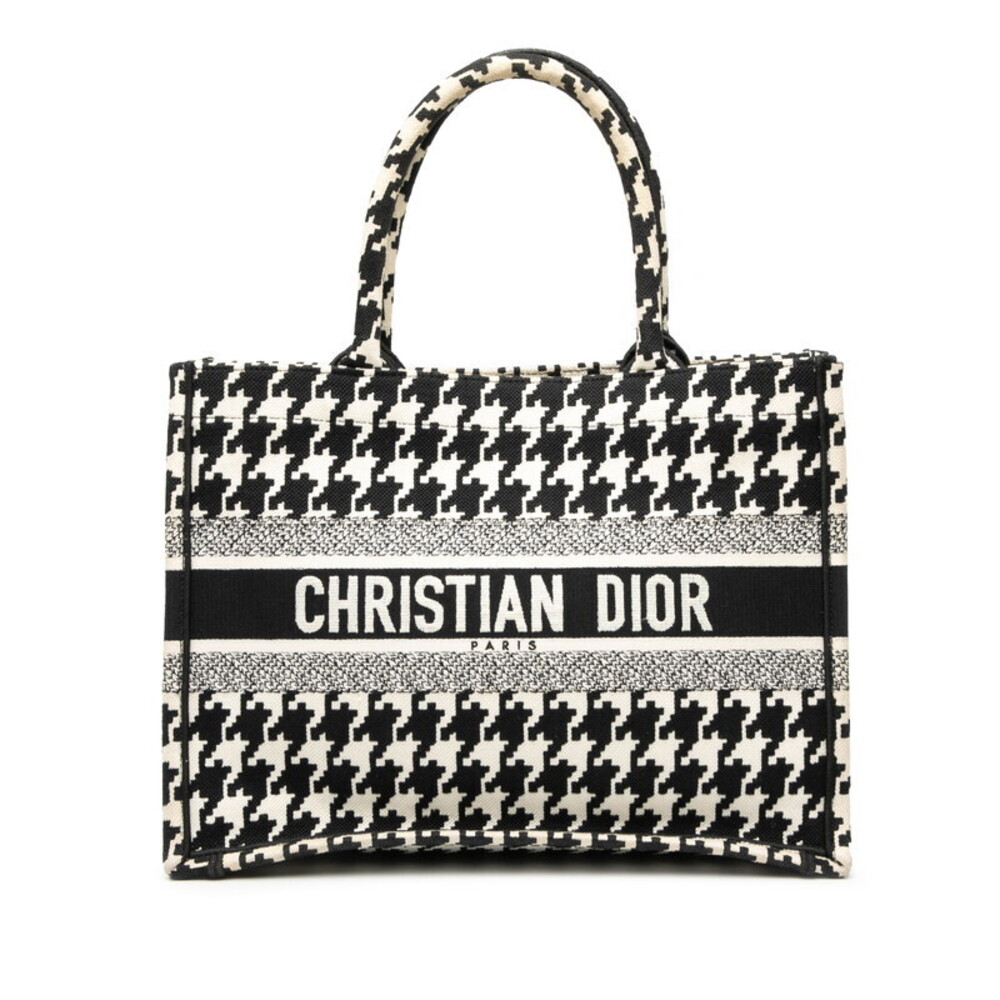 Dior Book Tote Houndstooth Handbag Black White Canvas